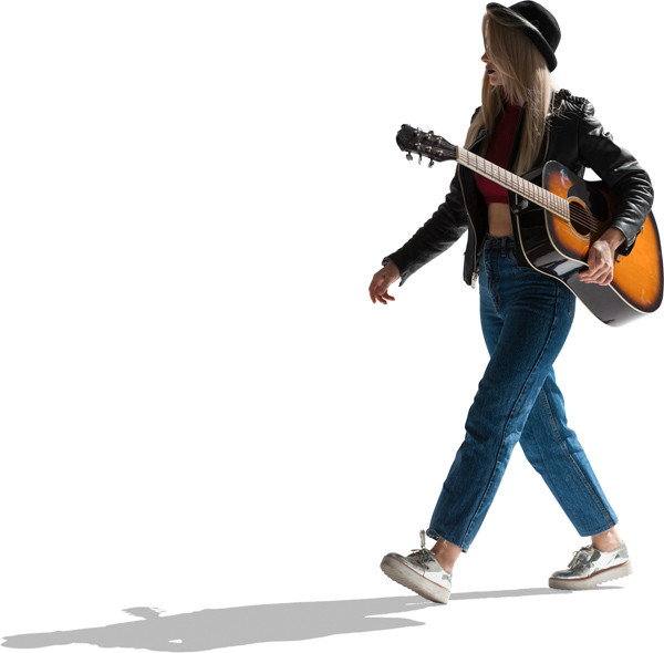 Girl walking with guitar image