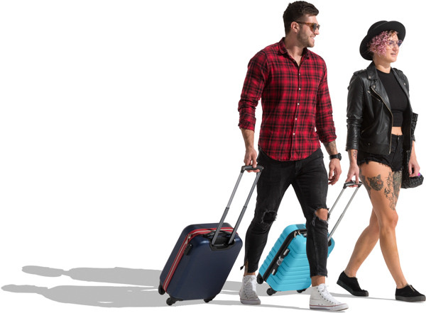 Couple walking with suitcases image