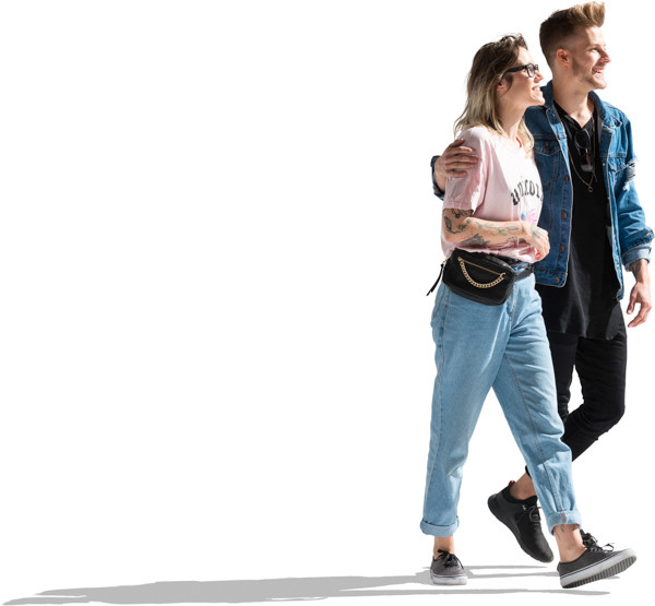 Walking couple with shadow image