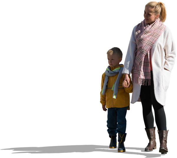 Mother walking with son image