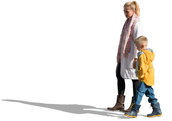 Mother walking with son image