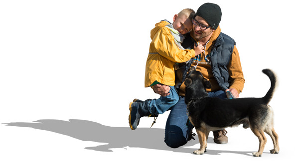Father and son with dog image