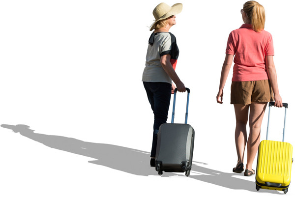 Two woman walking with suitcase image