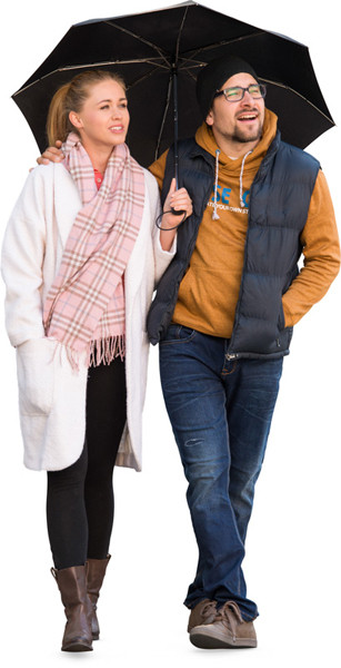 Walking couple with umbrella image