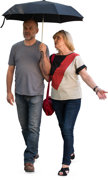 Walking couple with umbrellas image