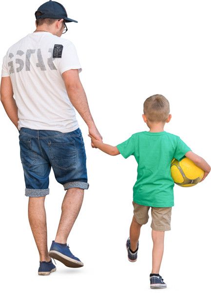 Father and son walking with ball image