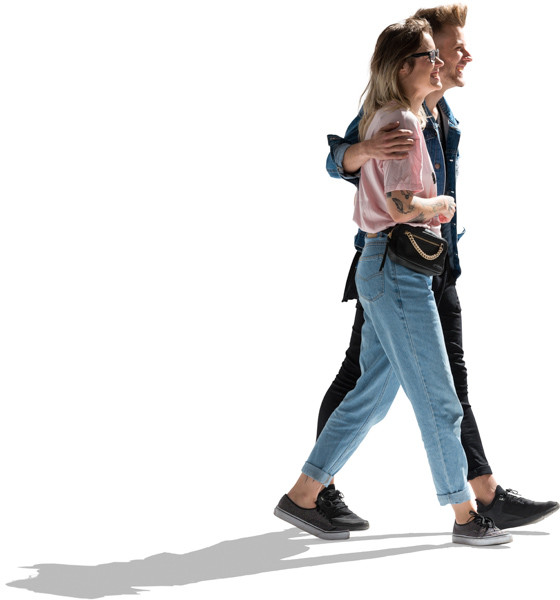 Walking hugging couple image