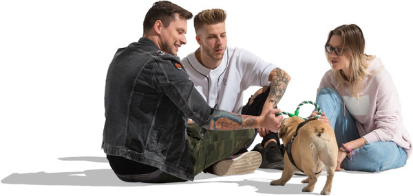 Group of friends and dog sitting image