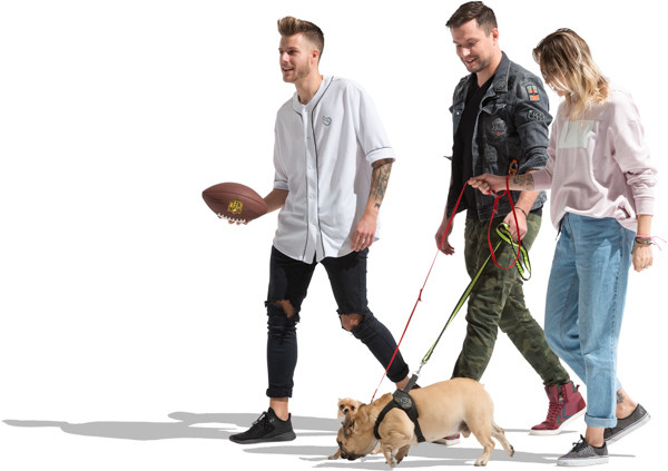 Group of friends walking with dog image