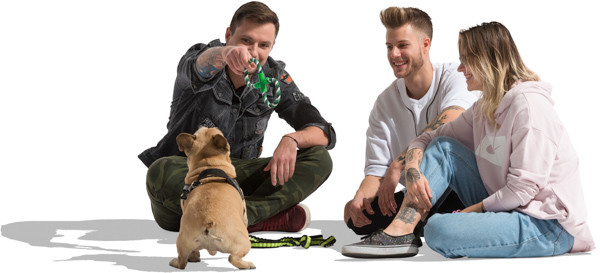 Group of friends and dog sitting image