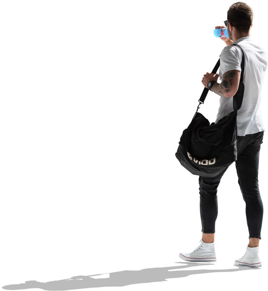 Man with bag drinking water image