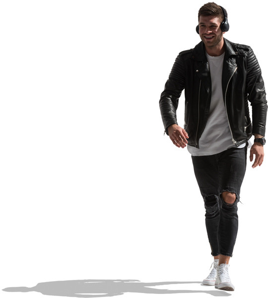 Walking man listening music image