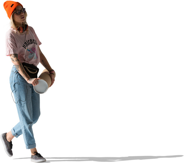 Girl walking with tube image