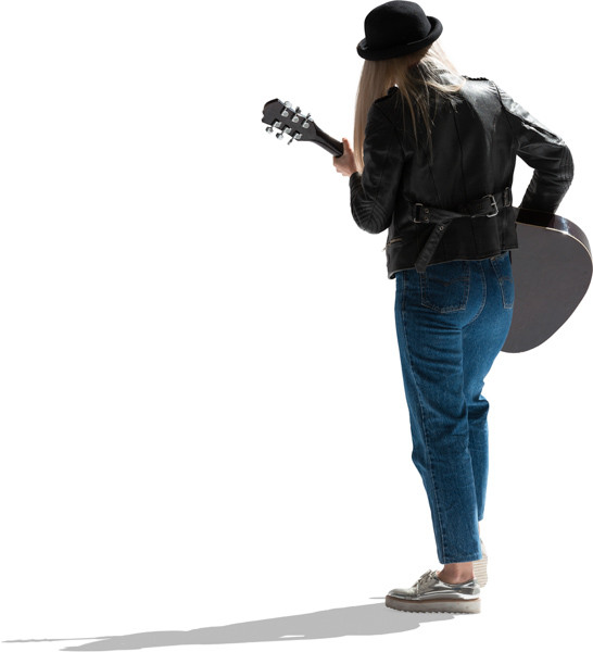 Girl playing guitar in sunlight backward image