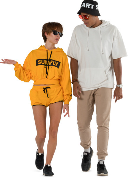 Couple friends walking and speaking image