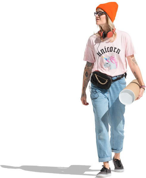 Standing girl in hat and headphones image
