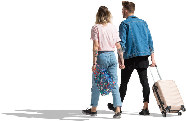 Walking couple take suitcase and gift bag image