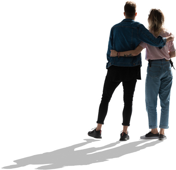 Woman and man standing and hugs image