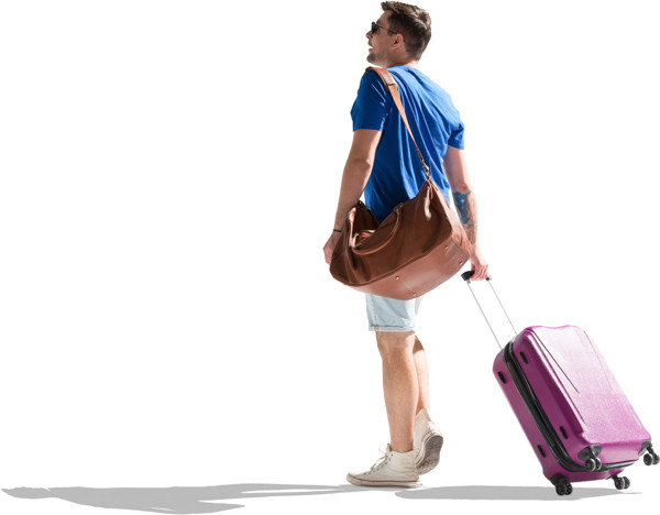Walking white man with suitcase and sunglasses image
