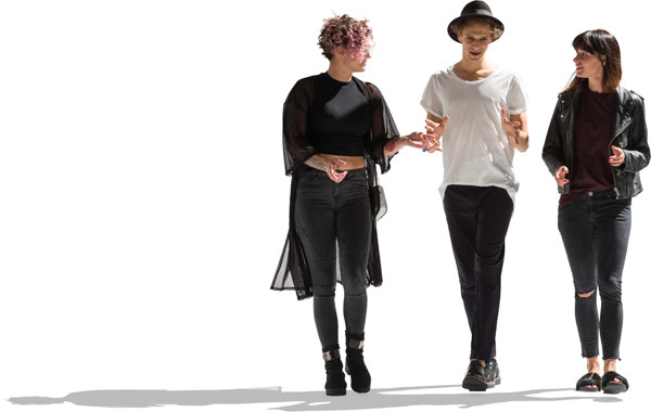 Group of young friends walking and speaking image