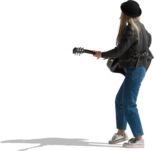 Standing young woman play the guitar image