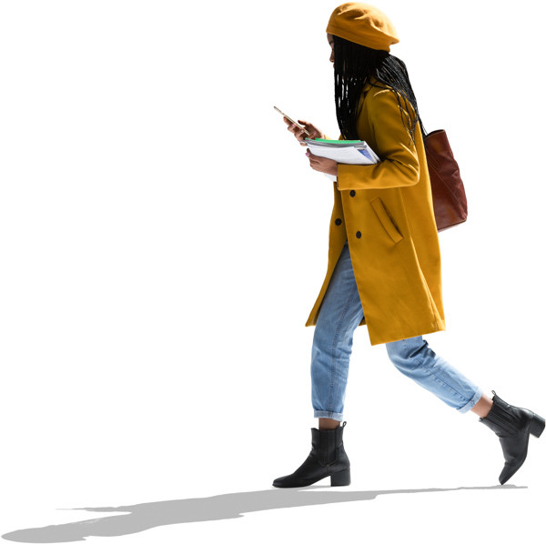 Young autumn woman with the phone walking image