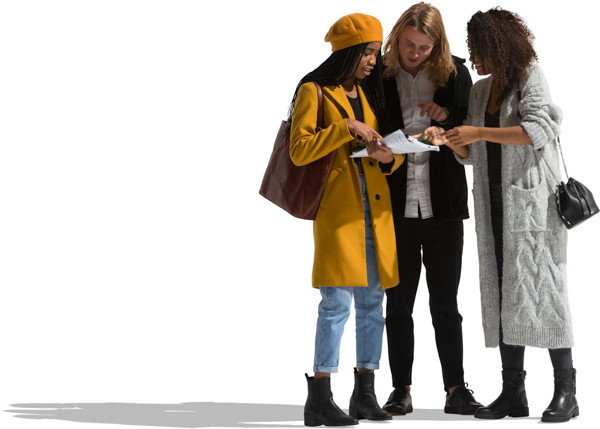 Three people reading notes image