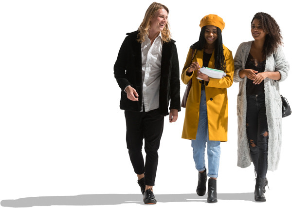 Group of friends in autumn jackets walking image