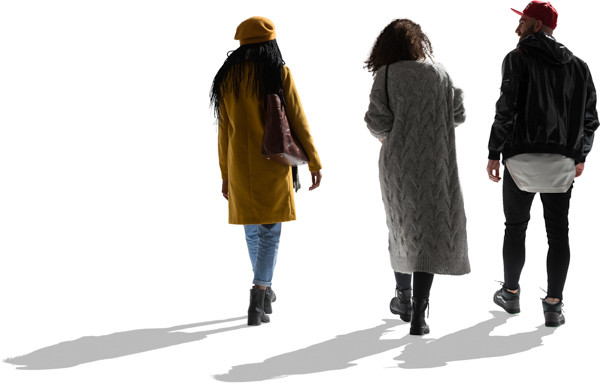 Three friends walking seeing from behind image