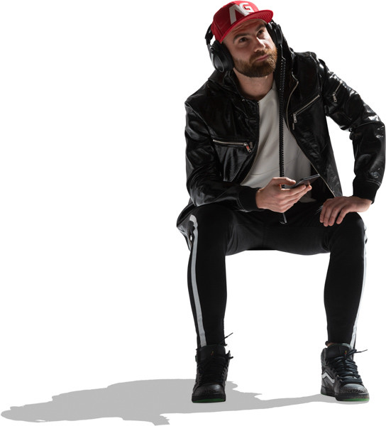 Sitting white man in jacket with phone image