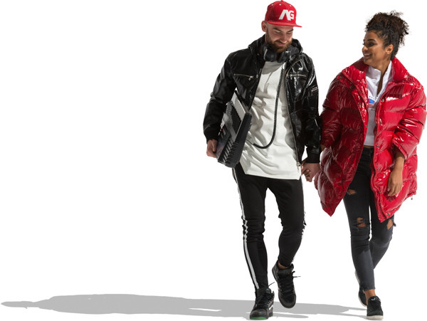 Young couple walking with keyboard image