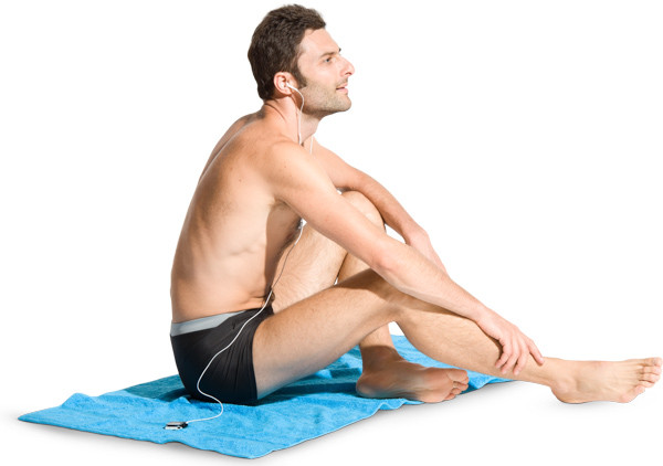 Man on blanket listening music image