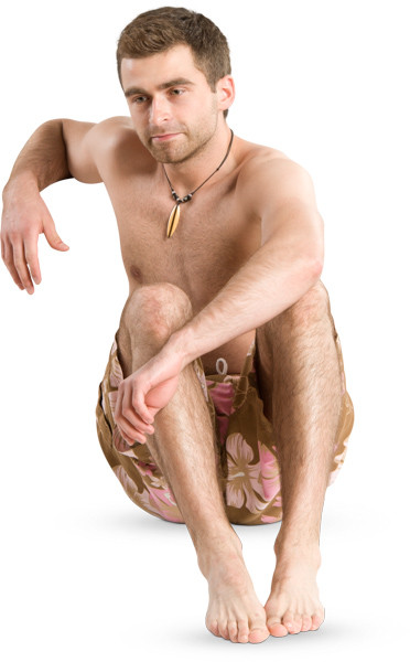 Young man in brown shorts sitting image