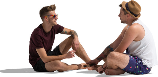 Sittinh men in summer outfit image