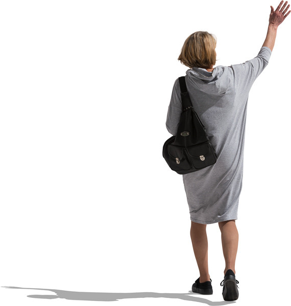 Walking and waving older woman image