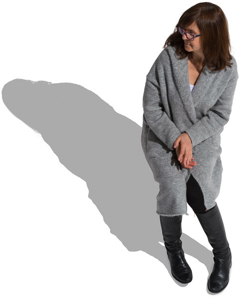 Sitting woman in grey sweater image