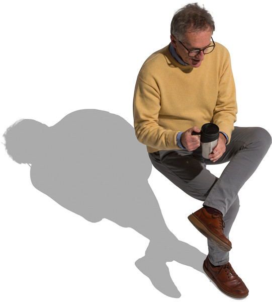 Sitting older man with cup image