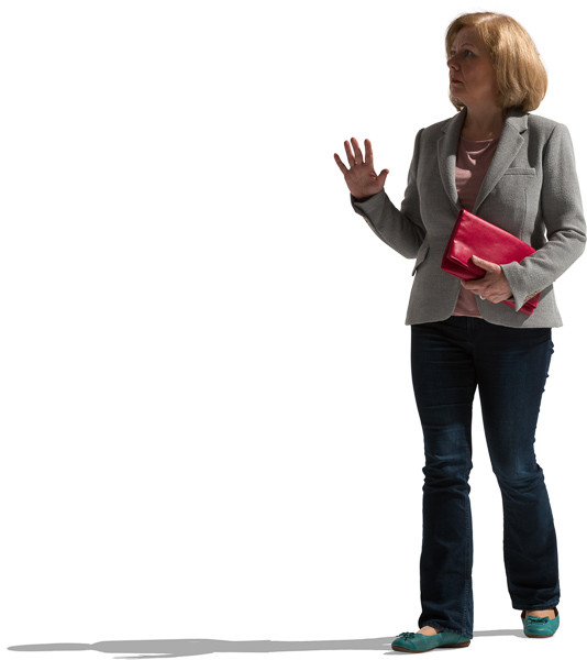 Woman walking and waving image