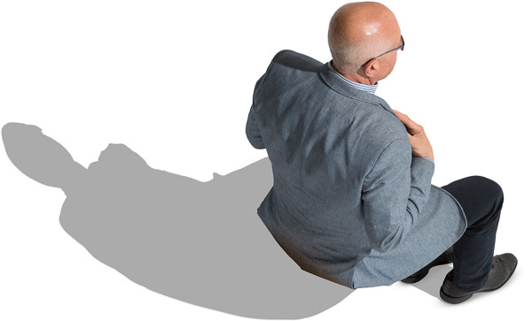 Sitting senior man in blue jacket image