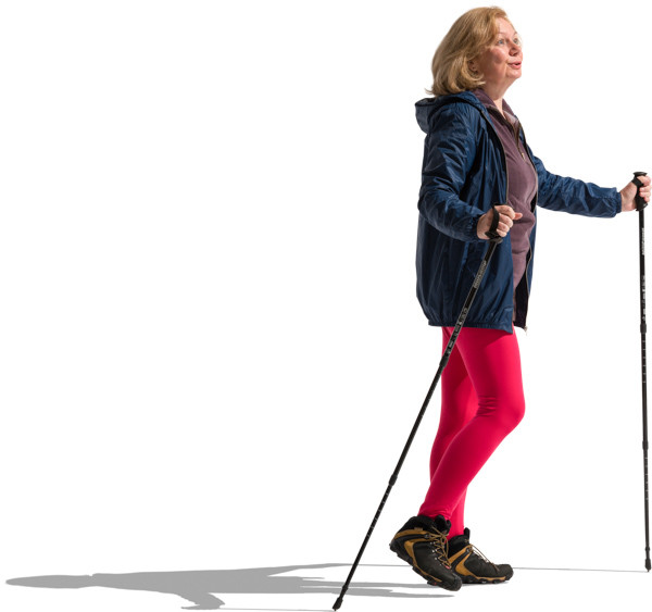 Walking woman with nordic walking poles image