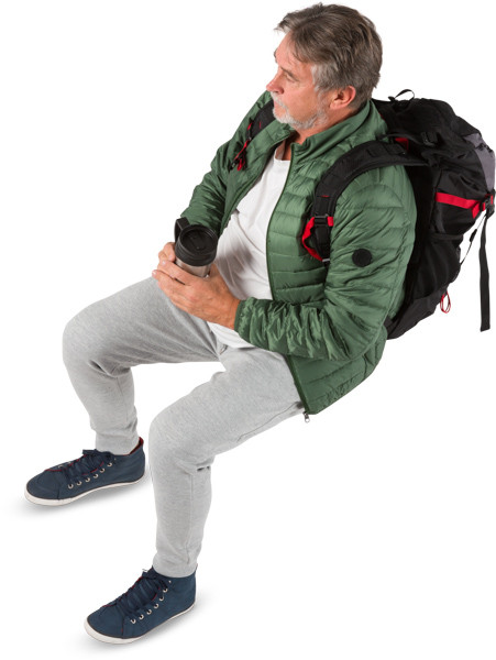 Sitting senior man with mug image