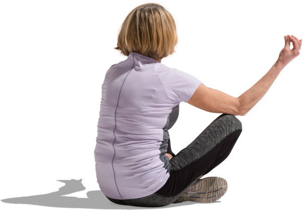 Sitting woman seeing behind image