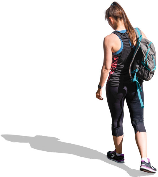 The girl in sports clothes is walking with the bag image