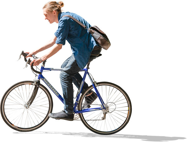 Man with a bag riding a bicycle image